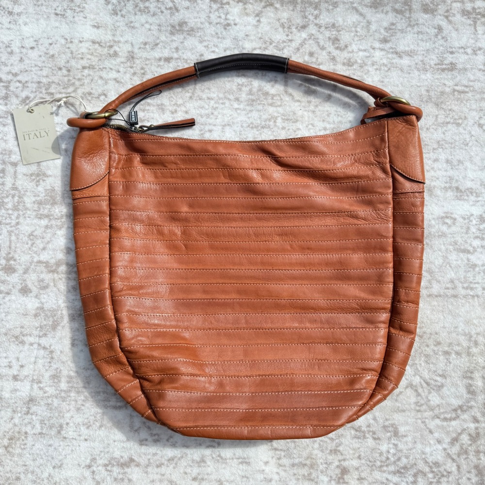 IL DUCA Hobo Bag Womens Large Brown NEW Leather Made in Italy Tiered Stitch